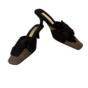 OLIVIA ROSE TAL SHOES MULES GRAY SUEDE LARGE BLACK BOW USA SIZE 6